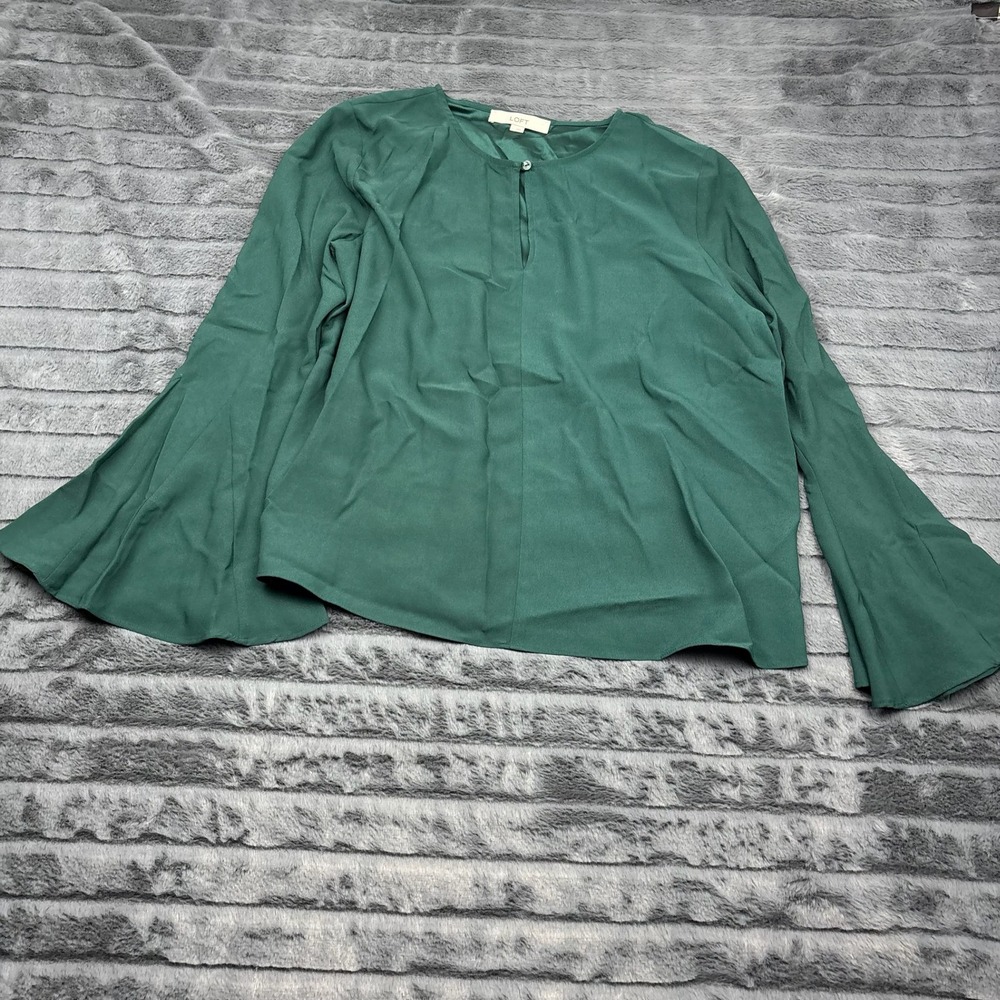 LOFT Womens Bell Sleeve Keyhole Blouse Forest Green Size Large 11626